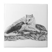 Wolf en Raven, zwart-wit Tegeltje (Voorkant)
