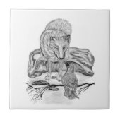 Wolf en Raven zwart-wit Tegeltje (Voorkant)