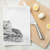 Wolf en Raven, zwart-wit Theedoek (Quarter Fold)