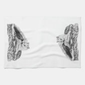 Wolf en Raven, zwart-wit Theedoek (Horizontaal)