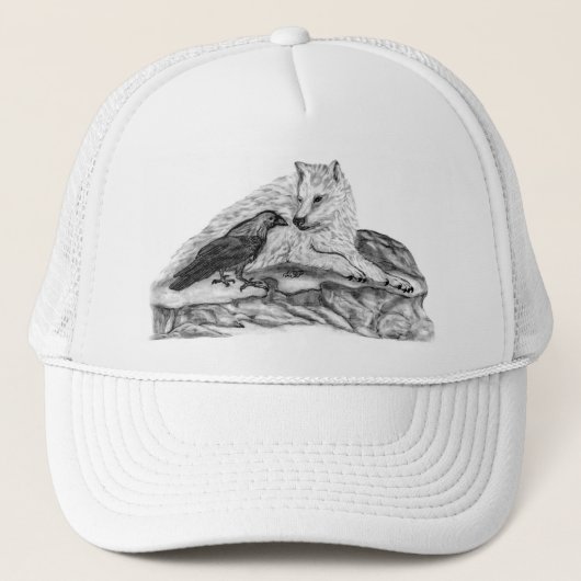 Wolf en Raven, zwart-wit Trucker Pet (Voorkant)