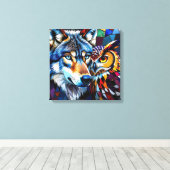 Wolf en Uil Levendig en Kleurrijk Canvas Afdruk (Insitu (Houten vloer))