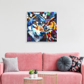Wolf en Uil Levendig en Kleurrijk Canvas Afdruk (Insitu (Woonkamer))