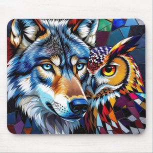 Wolf en Uil Levendig en Kleurrijk Muismat