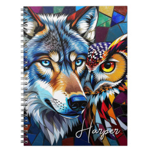 Wolf en Uil Levendig en Kleurrijk Persoonlijk Notitieboek