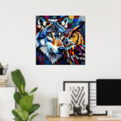 Wolf en Uil Levendig en Kleurrijk Poster (Thuiskantoor)