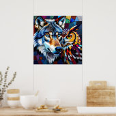 Wolf en Uil Levendig en Kleurrijk Poster (Keuken)
