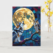 Wolf en Uil Mozaïek Kunst | Gelukkige verjaardag Kaart (Gele Bloem)