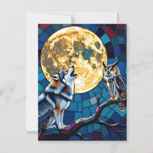 Wolf en Uil Mozaïek Kunst Hoi zeggen Briefkaart