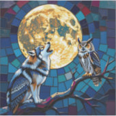 Wolf en Uil Mozaïek Kunst Sticker (Voorkant)