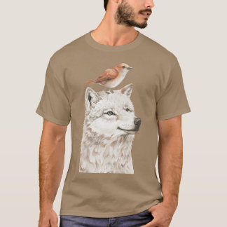 Wolf en vogel vriend t-shirt