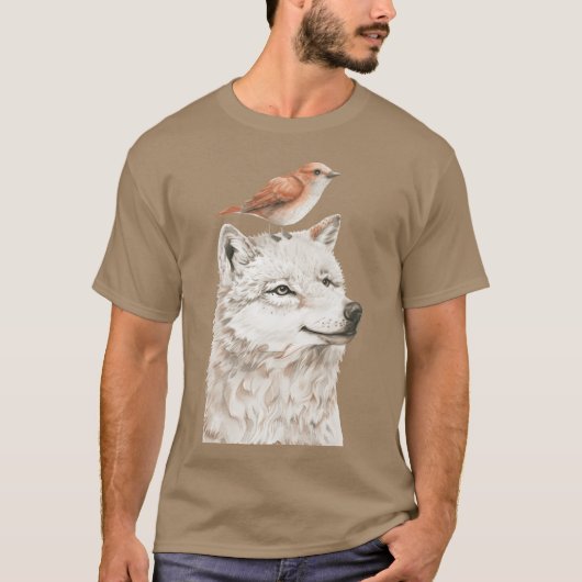 Wolf en vogel vriend t-shirt (Voorkant)