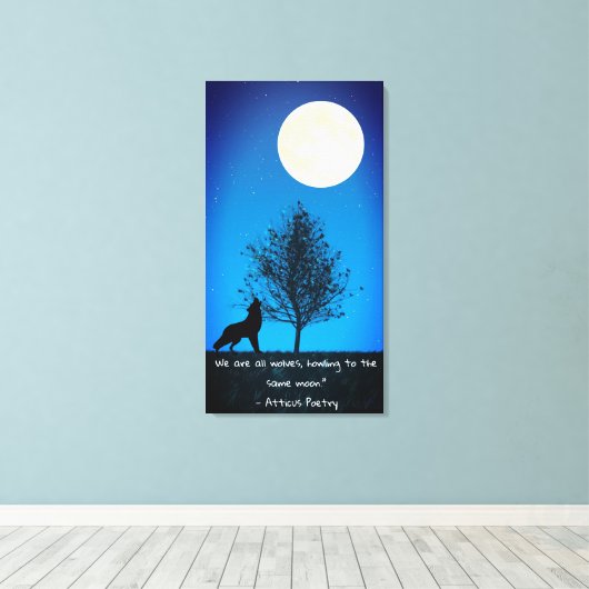 Wolf en volle maan canvas wandkunst afdruk (Insitu (Houten vloer))