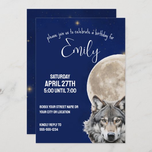 Wolf en Volle Maan in Sterrennacht Sky Kaart (Voorkant / Achterkant)