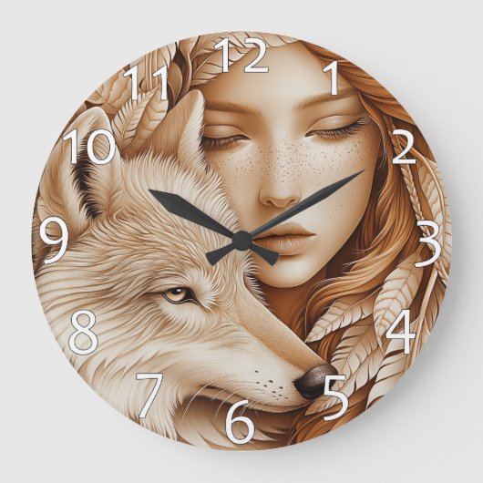 Wolf en vrouw in veren grote klok (Voorkant)