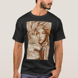 Wolf en vrouw in veren t-shirt