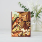 Wolf en zeven jonge Kinderen ~ Fairy Tale Art Pain Briefkaart (Staand voorkant)