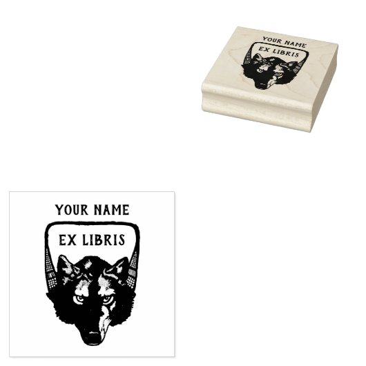 Wolf Ex Libris Bookplaat Rubberstempel (Gestempeld)