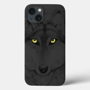 Wolf Eyes II (gele ogen) - grijs iPhone 13 Hoesje