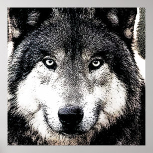 Wolf Eyes - Zwart & Wit Kunstwerk van Wilde Dieren Poster