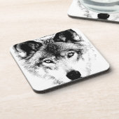 Wolf Face. Digital Wildlife Afbeelding. Bier Onderzetter (Linkerzijde)