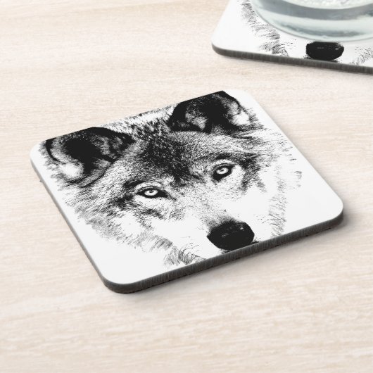 Wolf Face. Digital Wildlife Afbeelding. Bier Onderzetter (Linkerzijde)