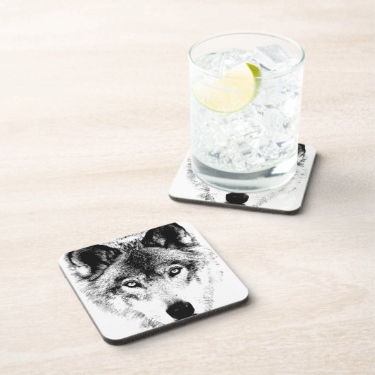 Wolf Face. Digital Wildlife Afbeelding. Bier Onderzetter (Rechterzijde)