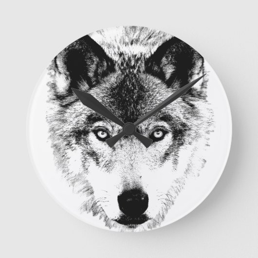 Wolf Face. Digital Wildlife Afbeelding. Ronde Klok (Voorkant)