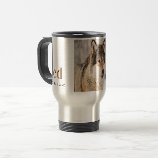 Wolf face head-naam reisbeker (Voorkant links)