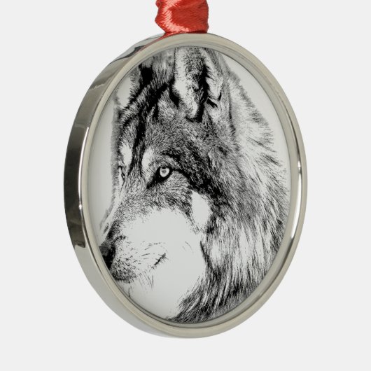 Wolf Face. Majestic Wolf stapt in de verte. Metalen Ornament (Rechts)