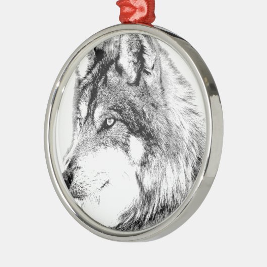 Wolf Face. Majestic Wolf stapt in de verte. Metalen Ornament (Links)