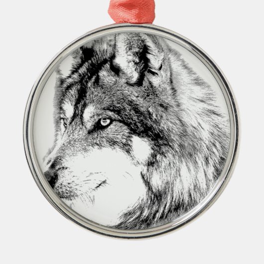 Wolf Face. Majestic Wolf stapt in de verte. Metalen Ornament (Voorkant)