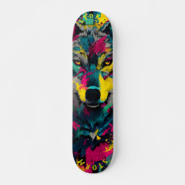 Wolf Face Neon Graffiti Art – Limited Edition Persoonlijk Skateboard