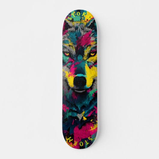 Wolf Face Neon Graffiti Art – Limited Edition Persoonlijk Skateboard (Voorkant)