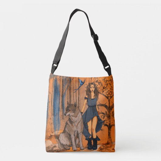 Wolf fairy fantasy oranje canvas tas (Achterkant)