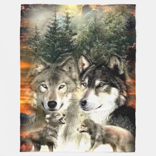 WOLF FAMILIE FLEECE DEKEN (Voorkant)