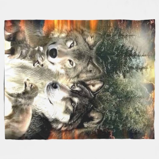 WOLF FAMILIE FLEECE DEKEN (Voorkant (Horizontaal))