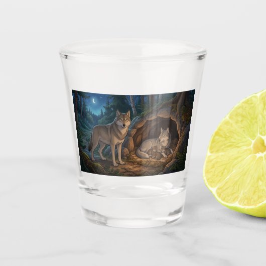 Wolf Familie Shot Glas (Voorkant)