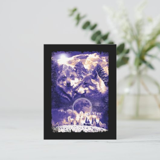 Wolf Family Howling Wolves Winter Mountains Briefkaart (Staand voorkant)