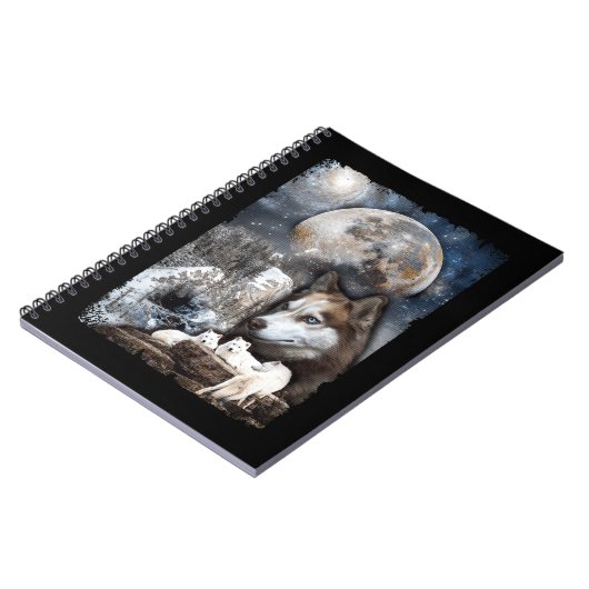 Wolf Family Moon Winter Mountain Wolves Notitieboek (Linkerzijde)