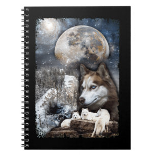 Wolf Family Moon Winter Mountain Wolves Notitieboek
