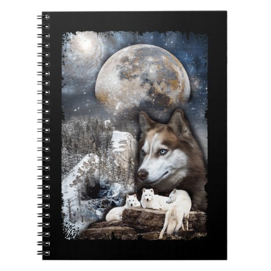 Wolf Family Moon Winter Mountain Wolves Notitieboek (Voorkant)