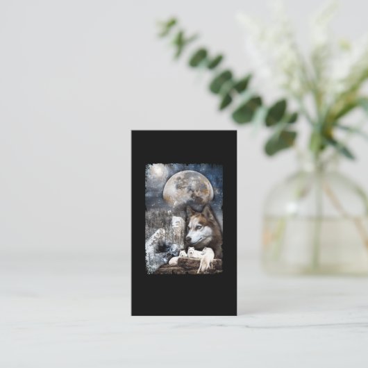 Wolf Family Moon Winter Mountain Wolves Visitekaartje (Staand voorkant)