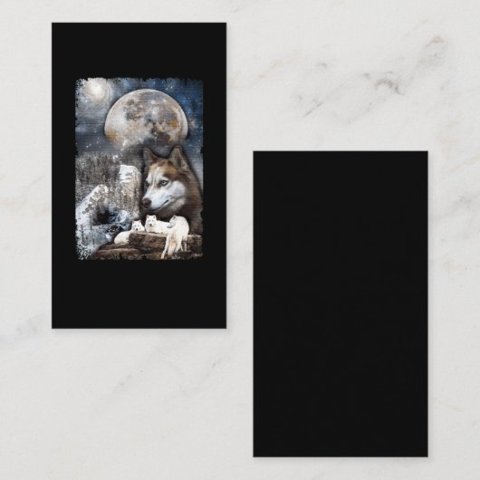 Wolf Family Moon Winter Mountain Wolves Visitekaartje (Voorkant / Achterkant)