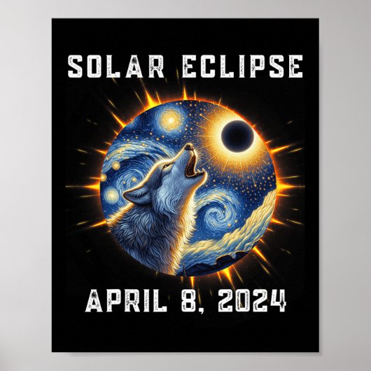 Wolf Fans Totaliteit Zonsverduistering 2024 Totali Poster (Voorkant)