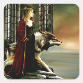 Wolf Fantasy Blondine Sorceress Vierkante Sticker (Voorkant)