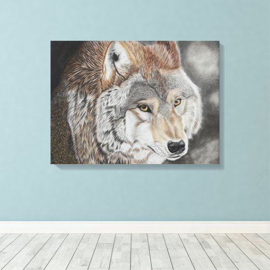 Wolf - Farbstiftzeichnung Canvas Afdruk (Insitu (Houten vloer))
