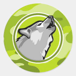 Wolf; felgroene camo, camouflage ronde sticker