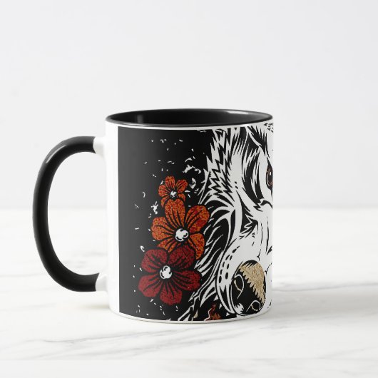 Wolf Flower Tatoo Mok (Links)