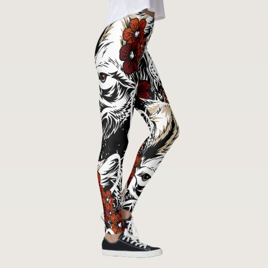 Wolf Flower Tatoo Pattern Leggings (Rechts)